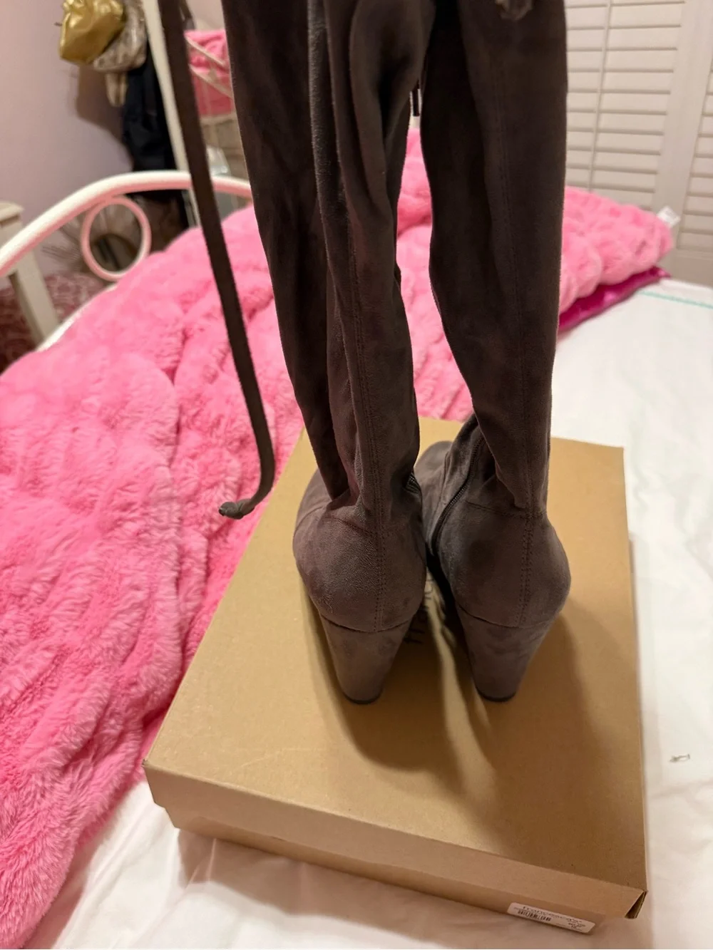Women's Gray Suede over the knee Wedge Boots size medium 10